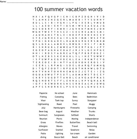 100 Summer Vacation Words Answer Key Pdf