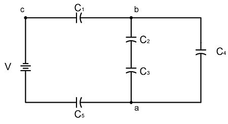 A Circuit Is Constructed With 5 Capacitors And A Battery