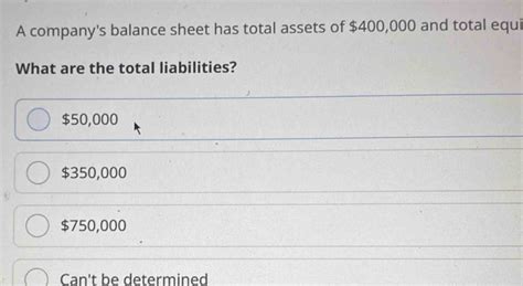 A Company's Balance Sheet Has Total Assets Of $400 000