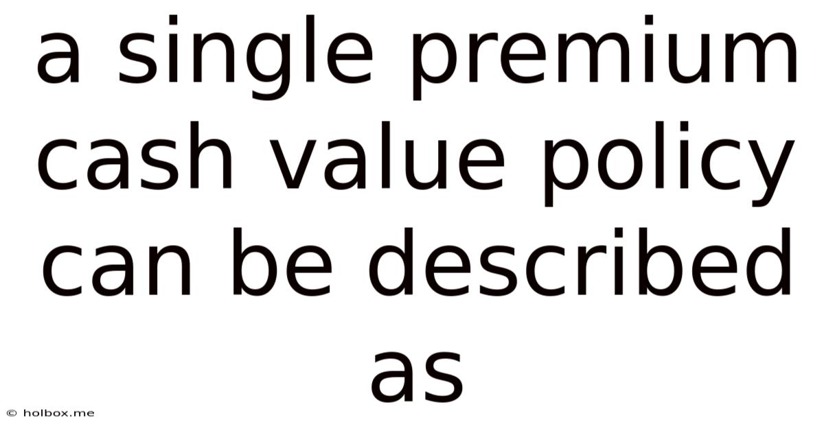 A Single Premium Cash Value Policy Can Be Described As