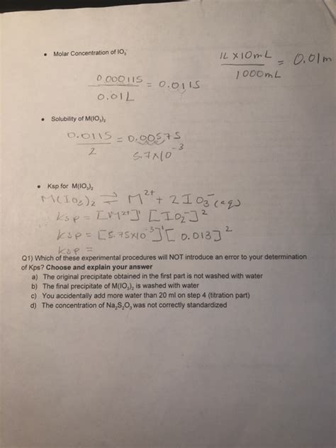 A Solubility Product Constant Lab 17a Answers