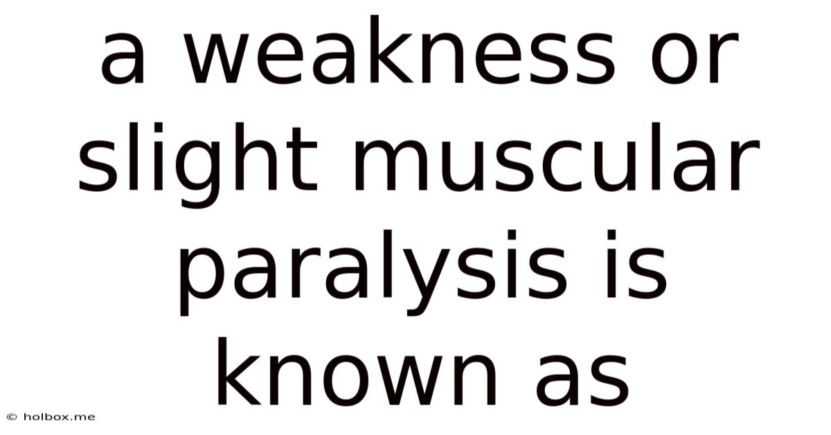 A Weakness Or Slight Muscular Paralysis Is Known As