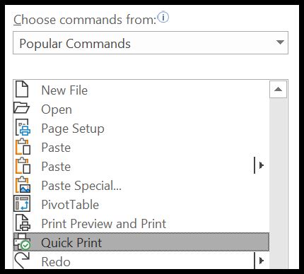 Add The Quick Print Button To The Quick Access Toolbar