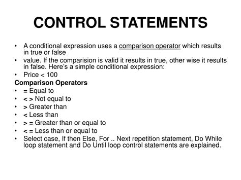 An Example Of A Control Statement Is: