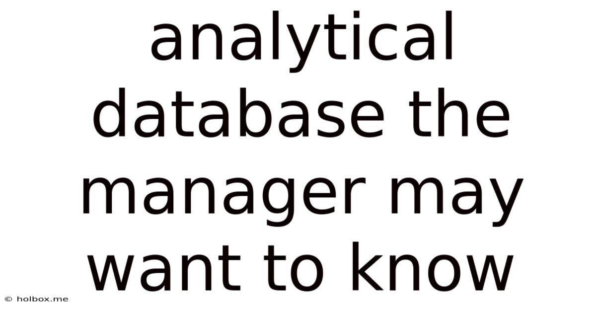 Analytical Database The Manager May Want To Know