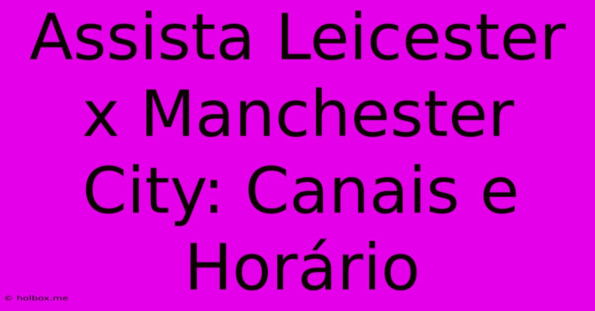 Assista Leicester X Manchester City: Canais E Horário