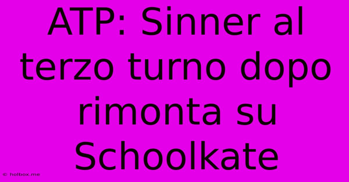 ATP: Sinner Al Terzo Turno Dopo Rimonta Su Schoolkate