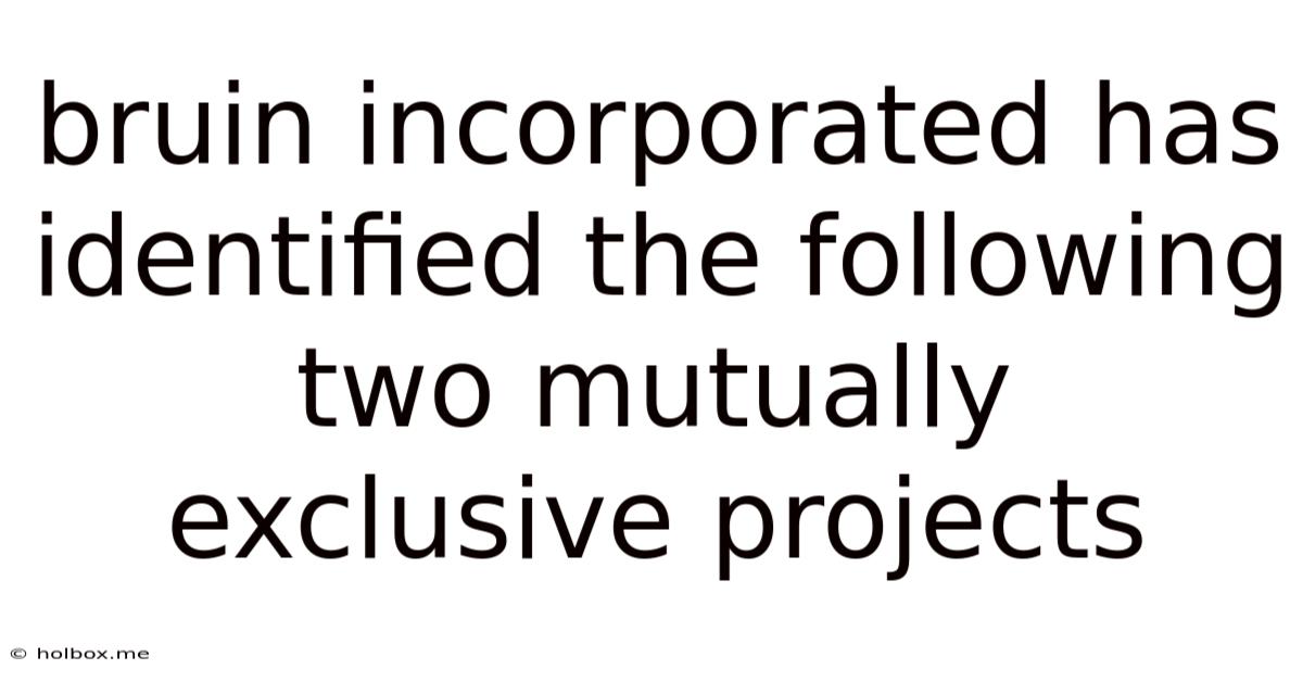 Bruin Incorporated Has Identified The Following Two Mutually Exclusive Projects