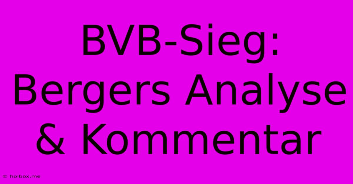 BVB-Sieg: Bergers Analyse & Kommentar