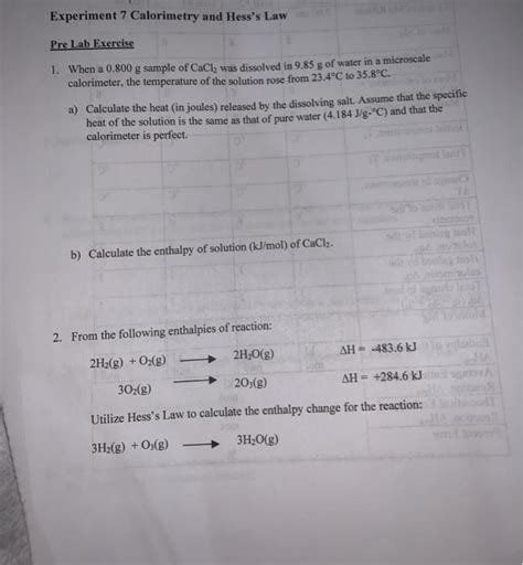 Calorimetry And Hess's Law Pre Lab Answers