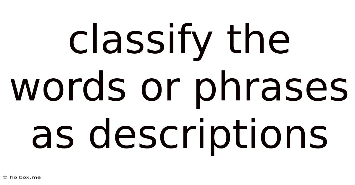 Classify The Words Or Phrases As Descriptions
