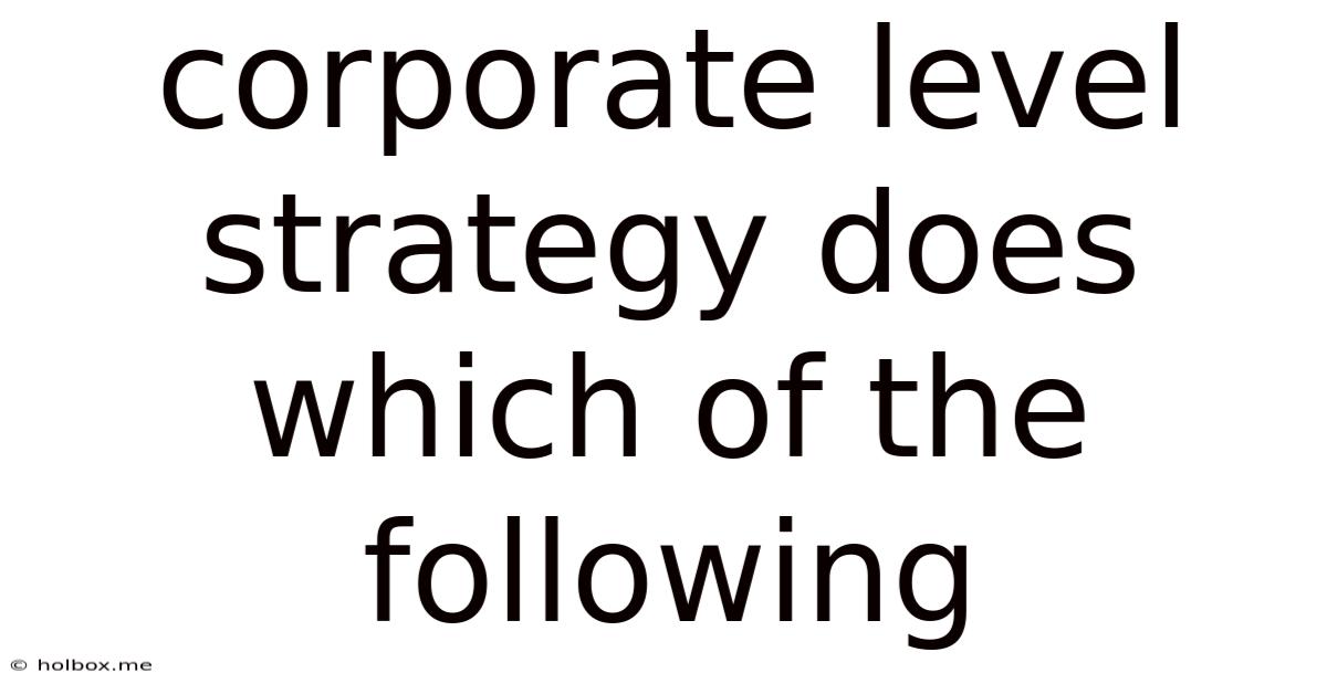 Corporate Level Strategy Does Which Of The Following