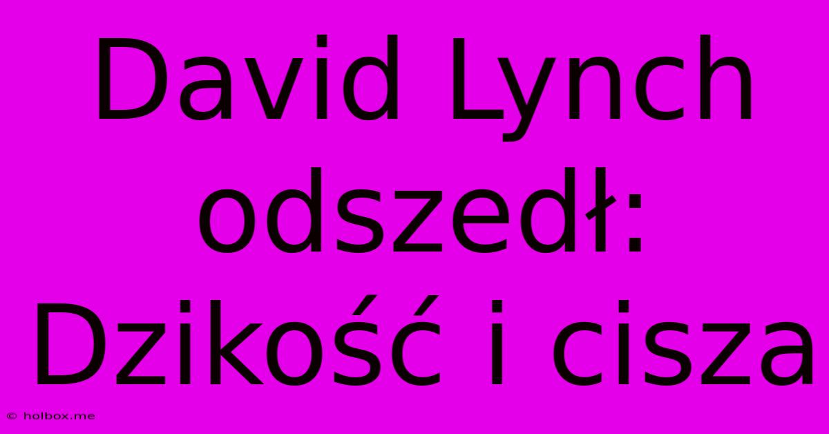 David Lynch Odszedł: Dzikość I Cisza