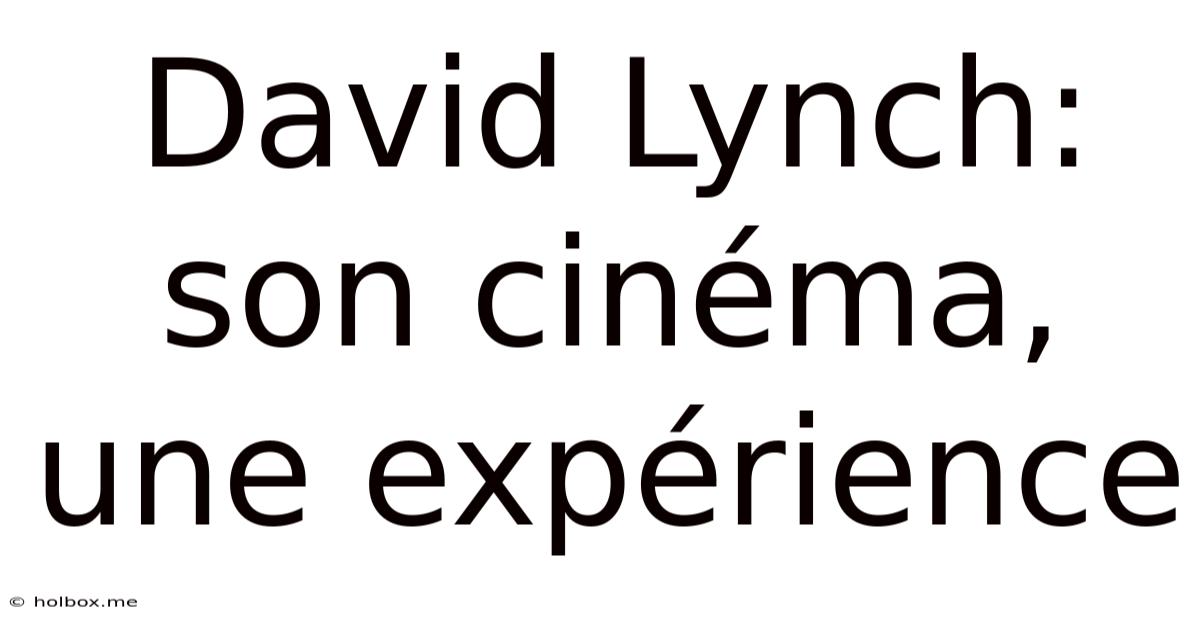 David Lynch:  Son Cinéma, Une Expérience