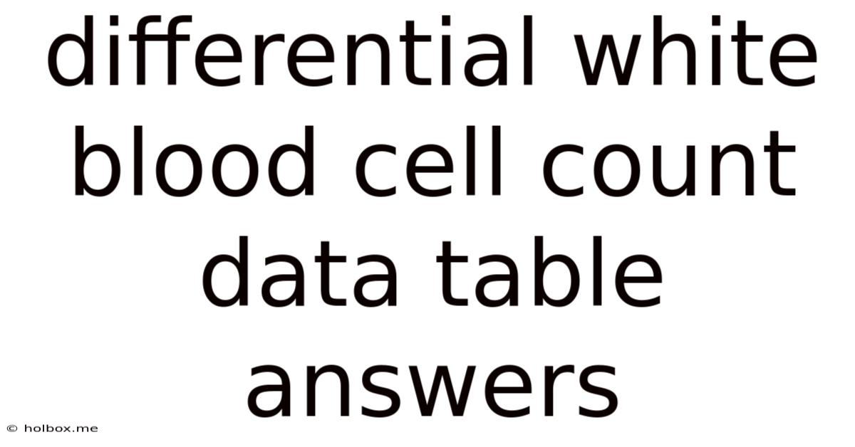 Differential White Blood Cell Count Data Table Answers
