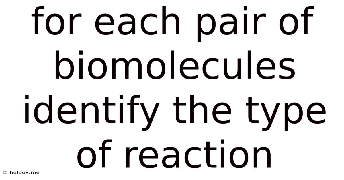 For Each Pair Of Biomolecules Identify The Type Of Reaction