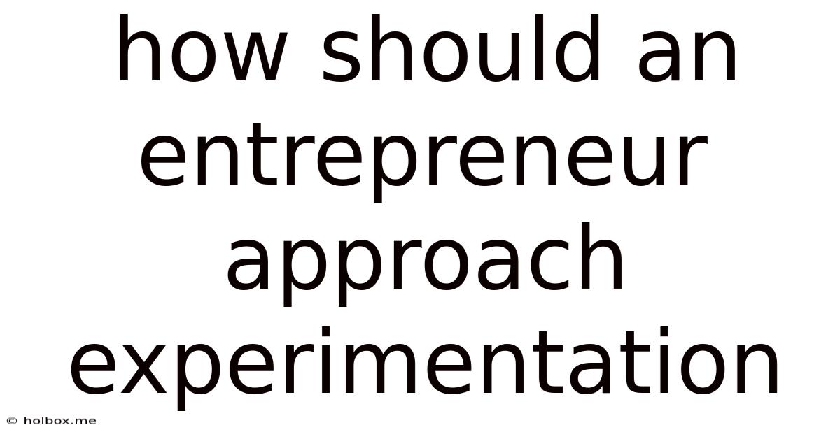 How Should An Entrepreneur Approach Experimentation