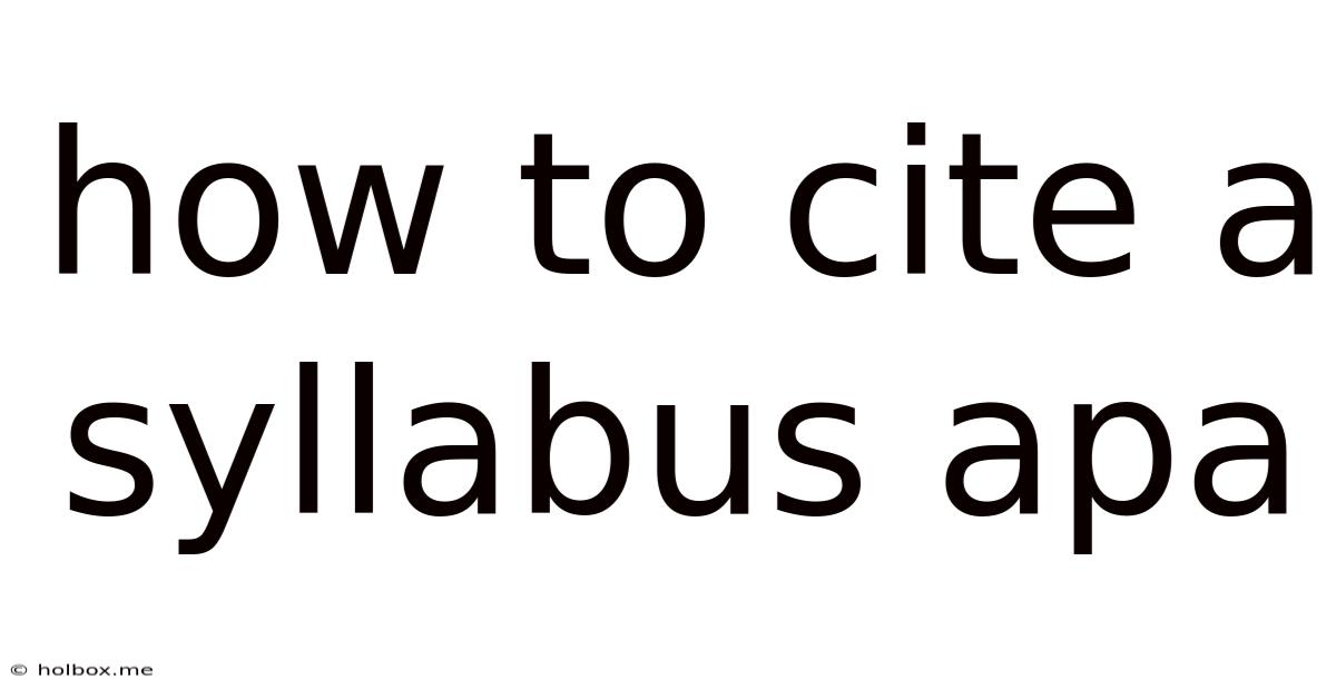 How To Cite A Syllabus Apa