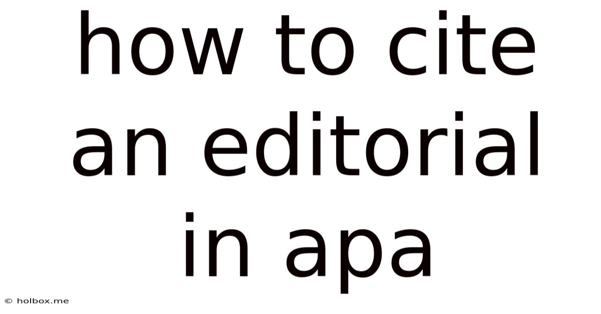 How To Cite An Editorial In Apa