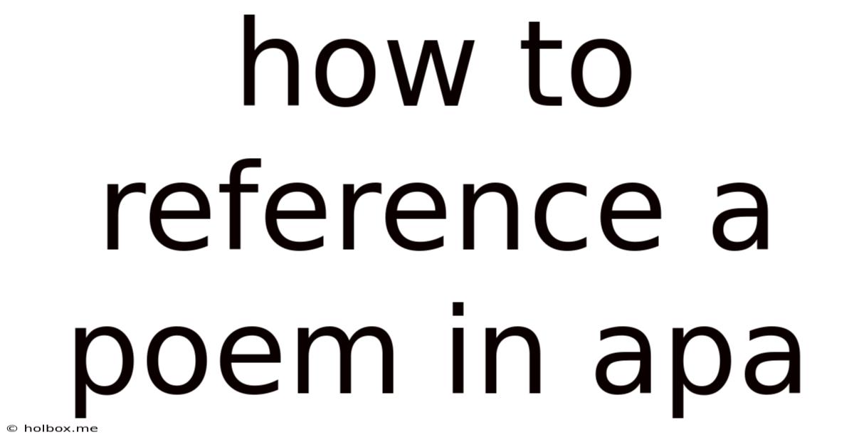How To Reference A Poem In Apa