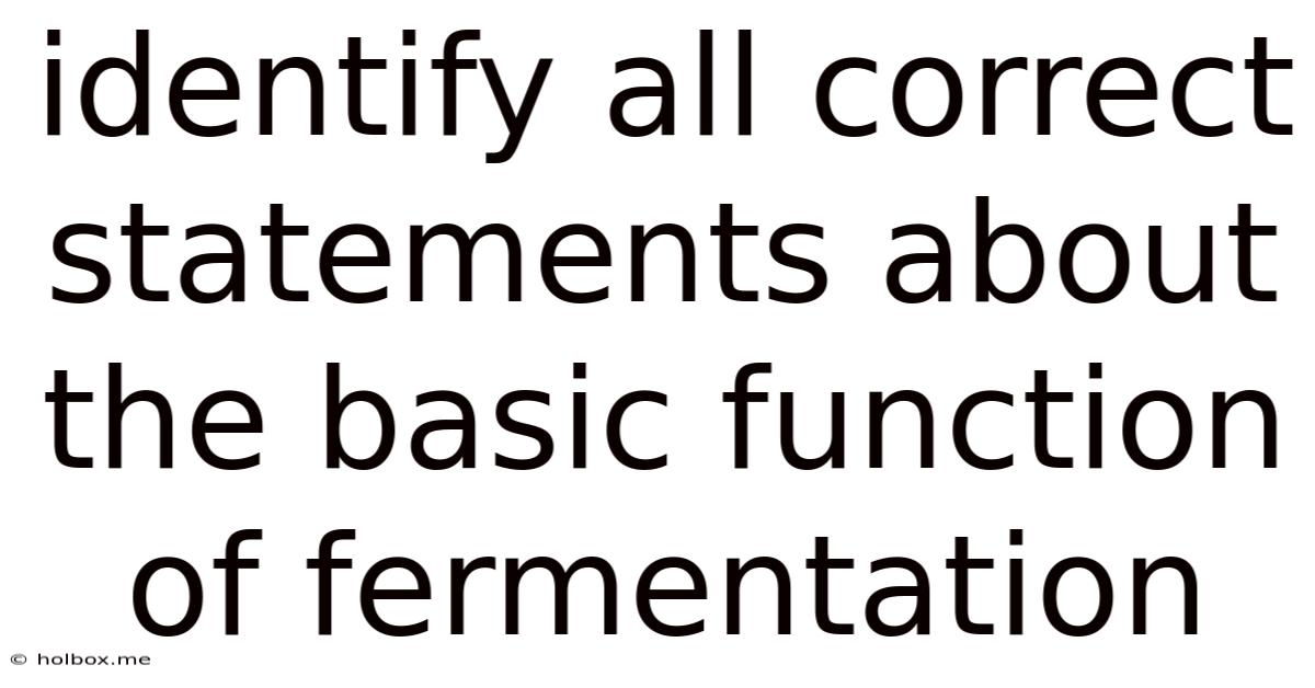 Identify All Correct Statements About The Basic Function Of Fermentation