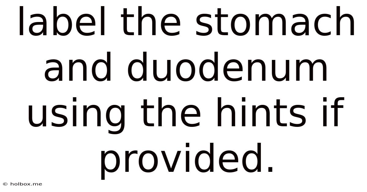 Label The Stomach And Duodenum Using The Hints If Provided.