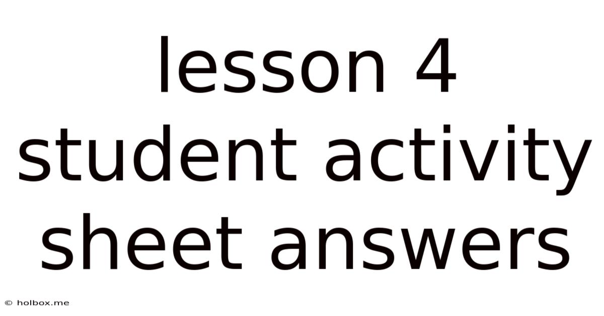Lesson 4 Student Activity Sheet Answers
