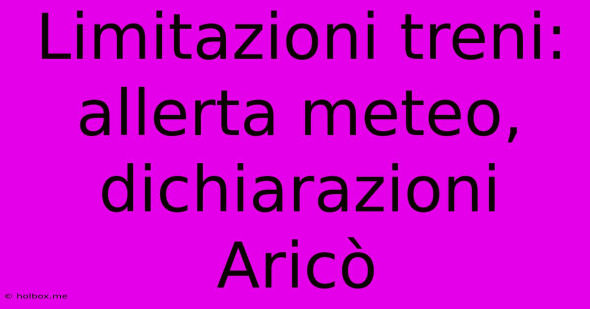 Limitazioni Treni: Allerta Meteo, Dichiarazioni Aricò