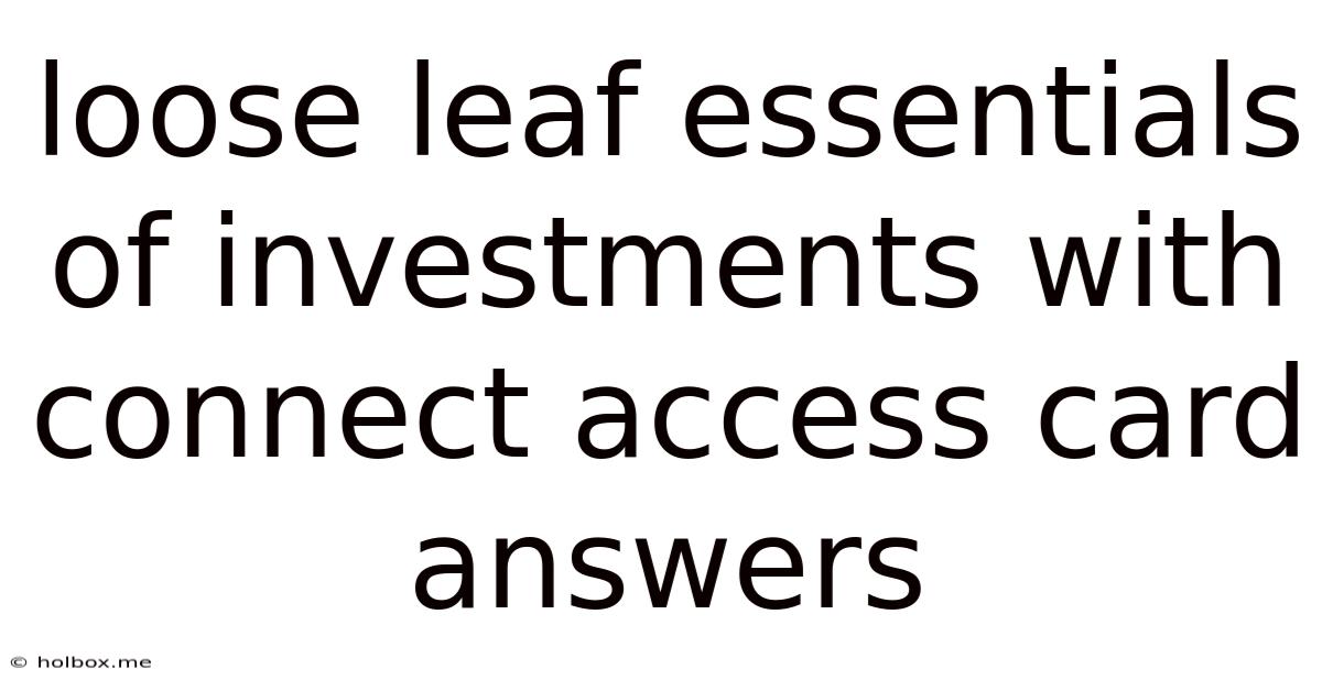 Loose Leaf Essentials Of Investments With Connect Access Card Answers
