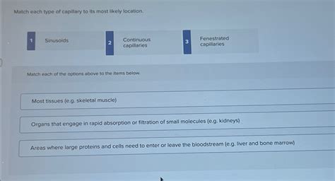 Match Each Type Of Capillary To Its Most Likely Location.