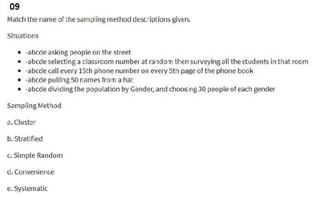 Match The Name Of The Sampling Method Descriptions Given.