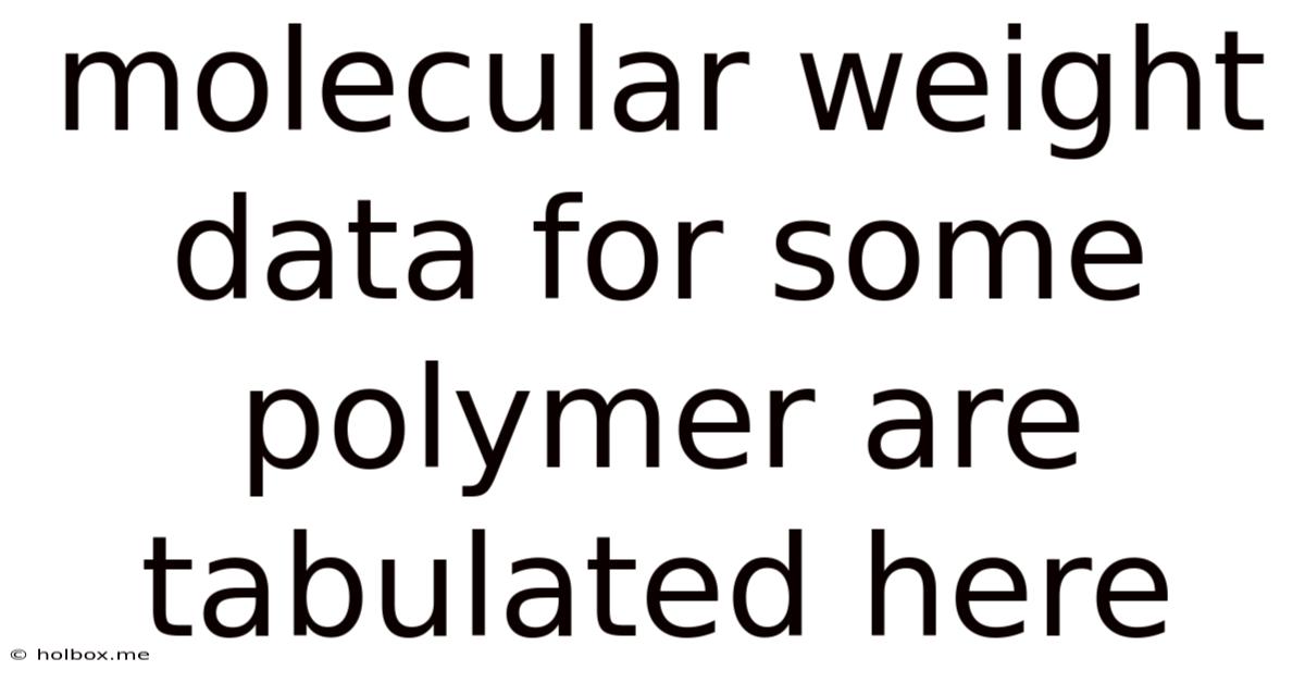 Molecular Weight Data For Some Polymer Are Tabulated Here
