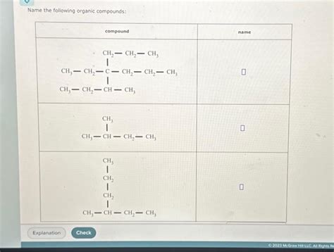 Name The Following Organic Compounds Chegg