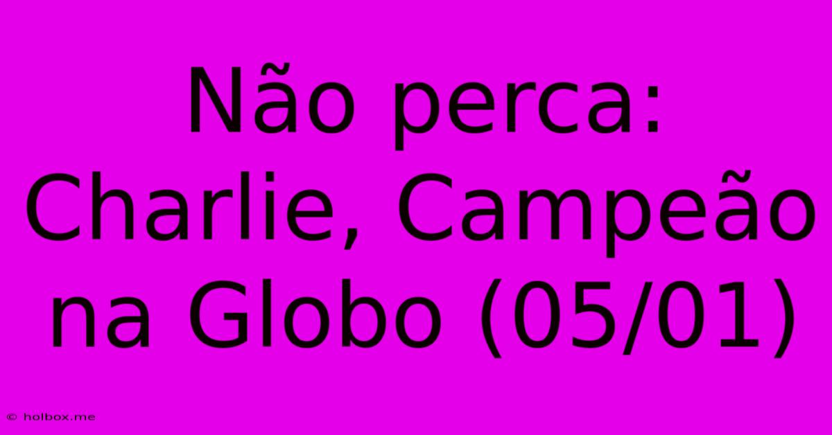 Não Perca: Charlie, Campeão Na Globo (05/01)