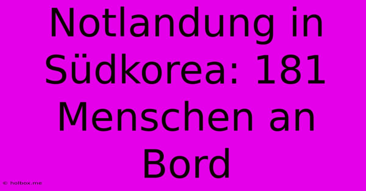 Notlandung In Südkorea: 181 Menschen An Bord