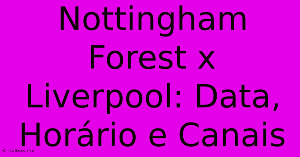 Nottingham Forest X Liverpool: Data, Horário E Canais