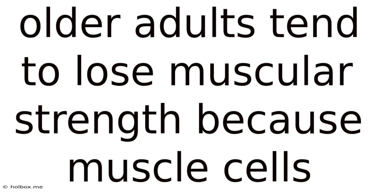 Older Adults Tend To Lose Muscular Strength Because Muscle Cells