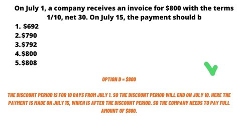 On July 1st A Company Receives An Invoice For $800