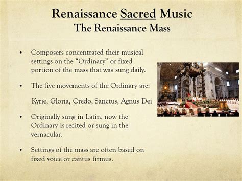 One Difference Between A Renaissance Mass And A Motet Is