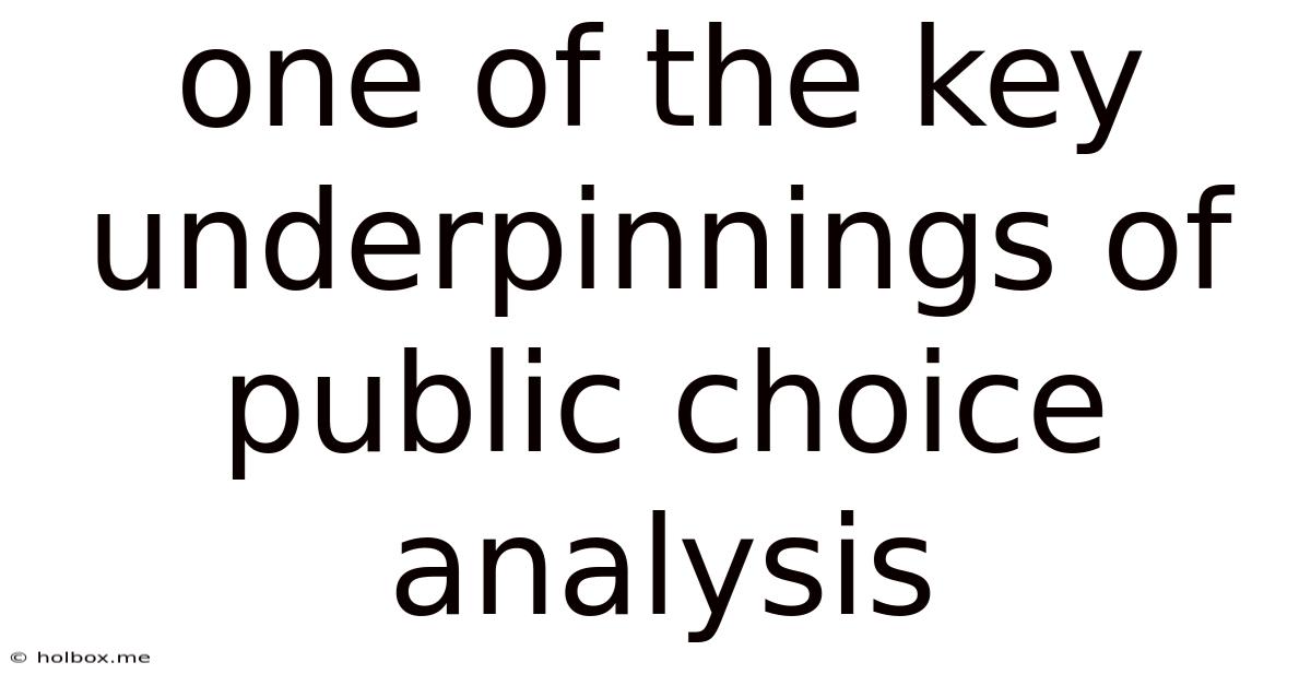 One Of The Key Underpinnings Of Public Choice Analysis