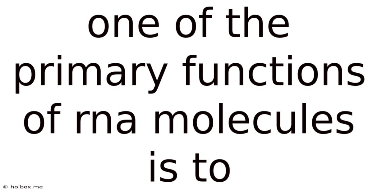 One Of The Primary Functions Of Rna Molecules Is To