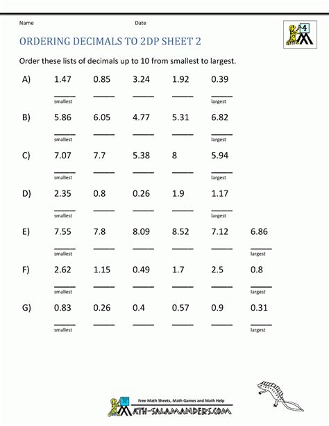 Order These Decimals From Least To Greatest