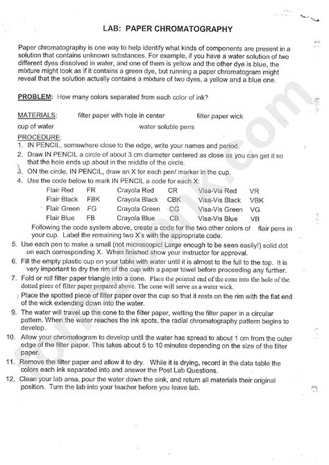 Paper Chromatography Lab Report Pdf Answers