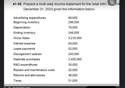 Prepare An Income Statement For The Year Ended December 31