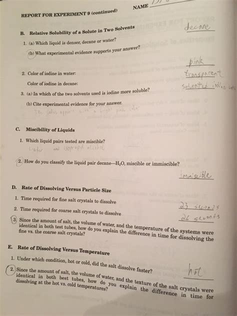 Report For Experiment 9 Properties Of Solutions Answers