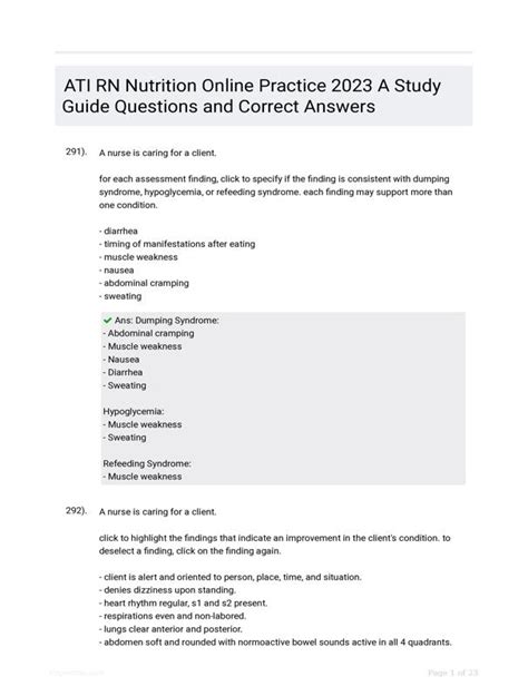 Rn Nutrition Online Practice 2023 A