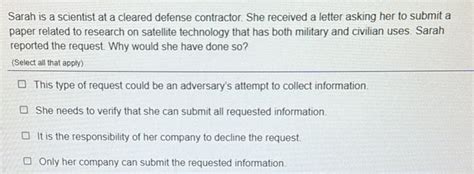 Sarah Is A Scientist At A Cleared Defense Contractor