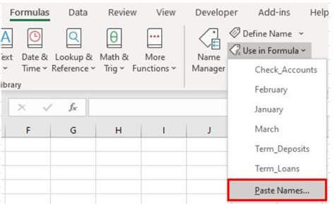 Select Cell D13 And Paste The Range Names