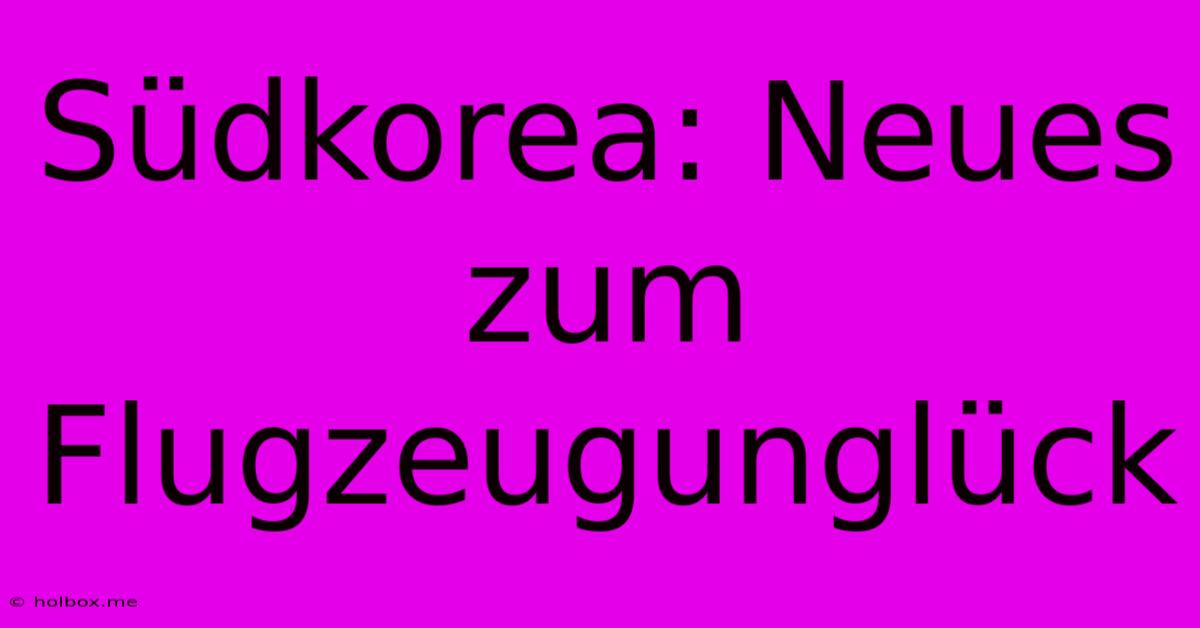 Südkorea: Neues Zum Flugzeugunglück