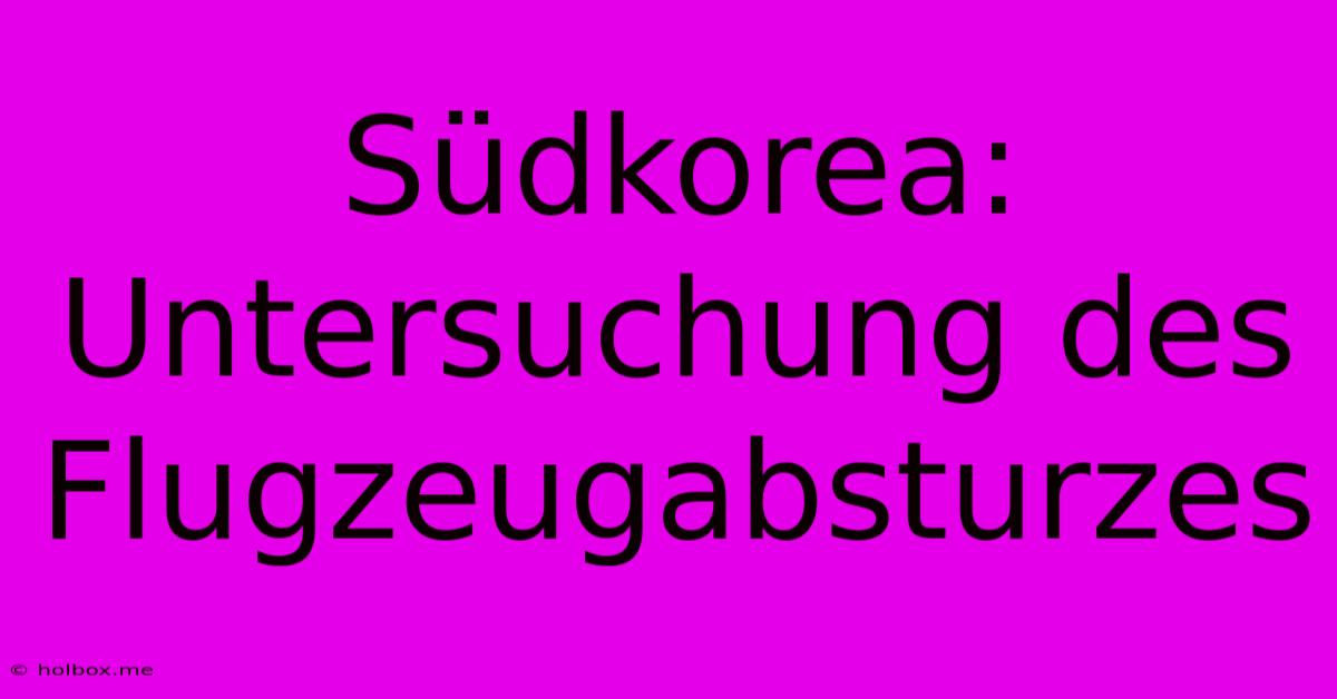 Südkorea: Untersuchung Des Flugzeugabsturzes